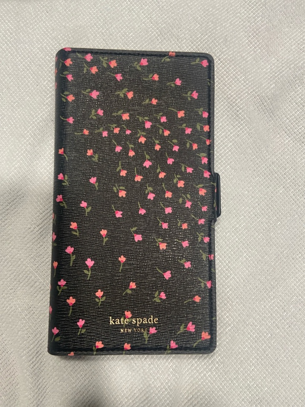 kate spade Black Floral Card Wallet Phone Case with Pink Blossoms